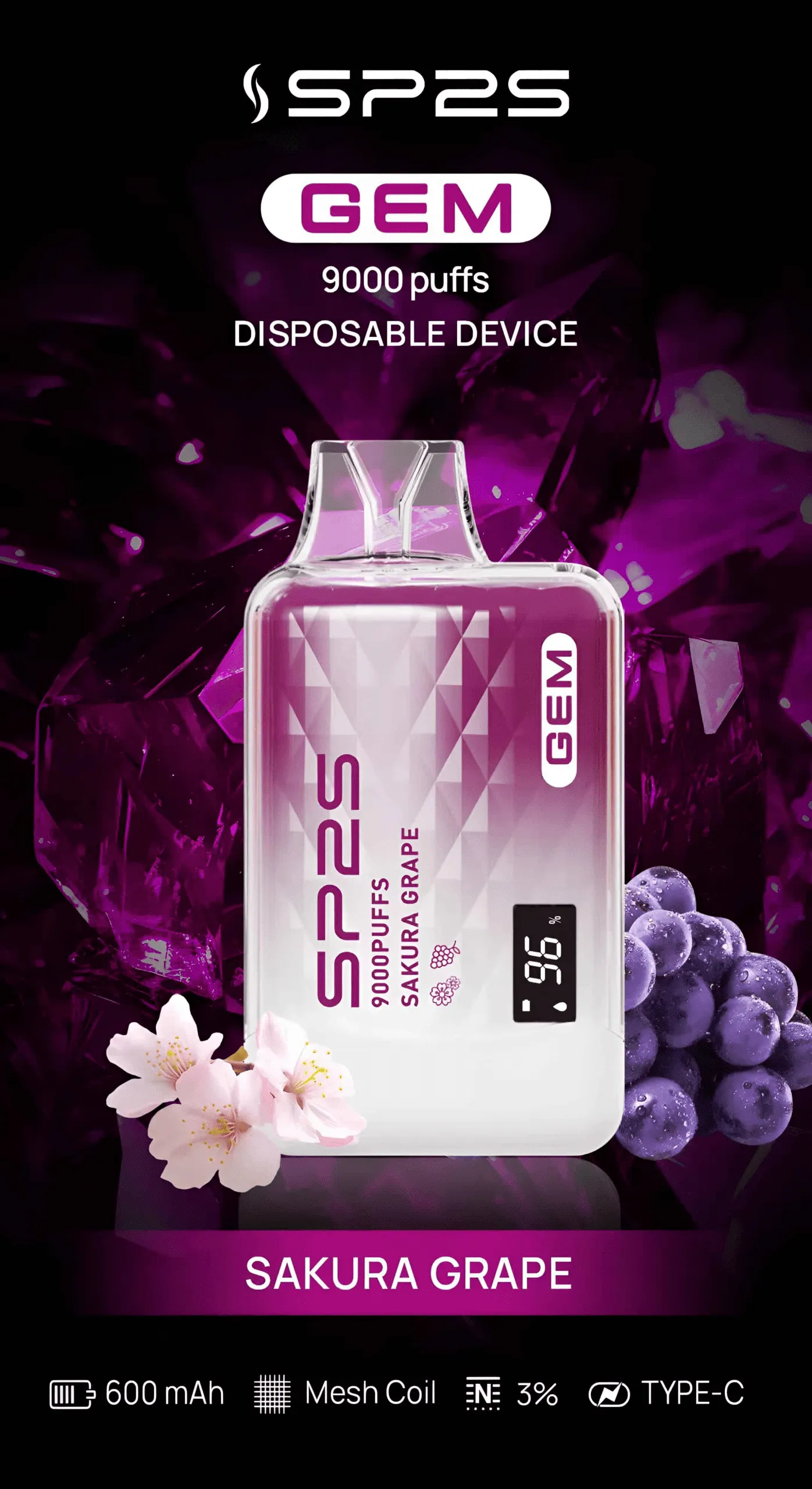 SP2S 一次性/拋棄式 9000 口 櫻花葡萄